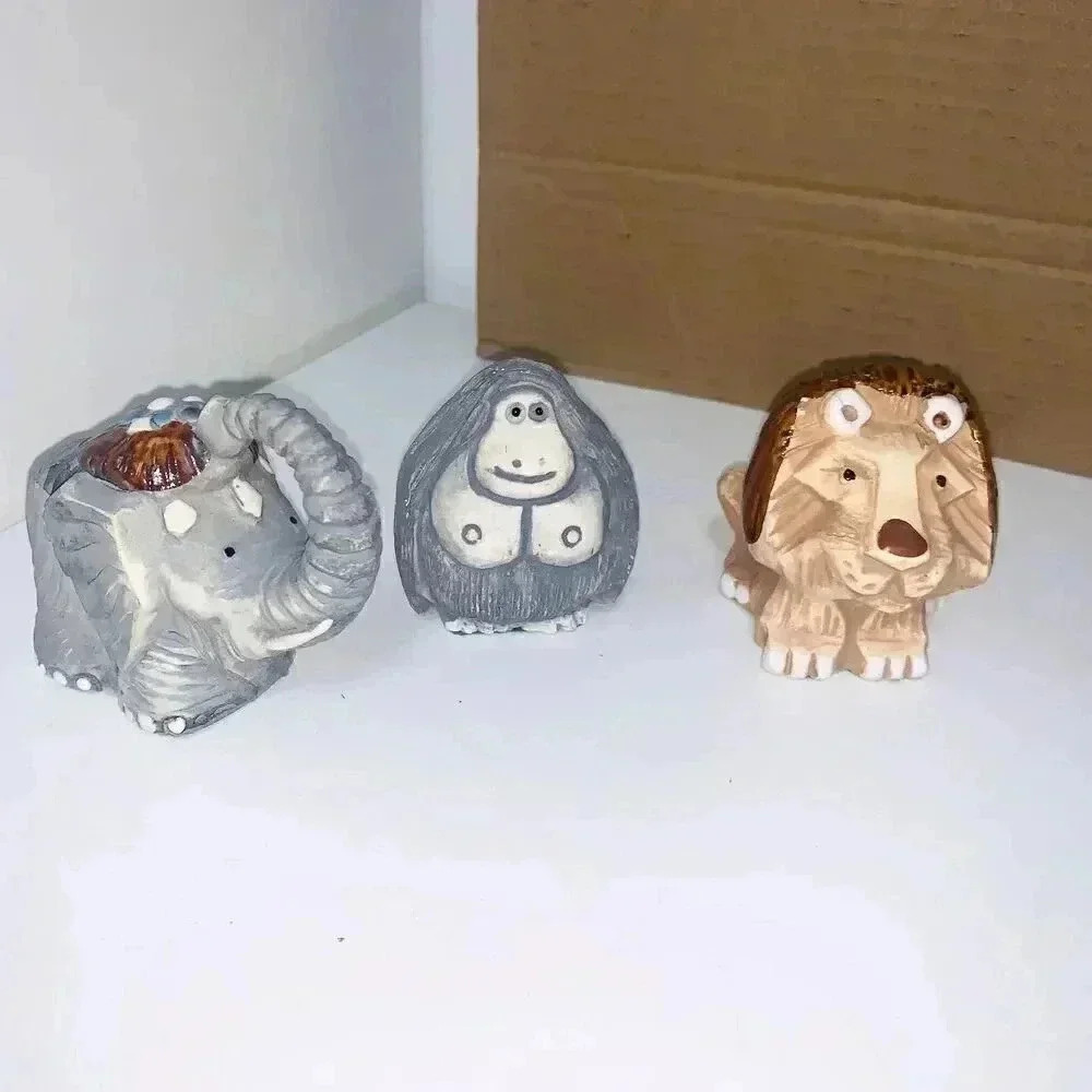 Mid Century Lion, Gorilla and Elephant Pottery Sculptures  Vintage Japan…